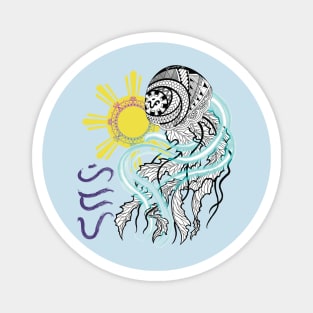 Tribal line Art Jellyfish / Baybayin word Hiraya (Imagination) Magnet